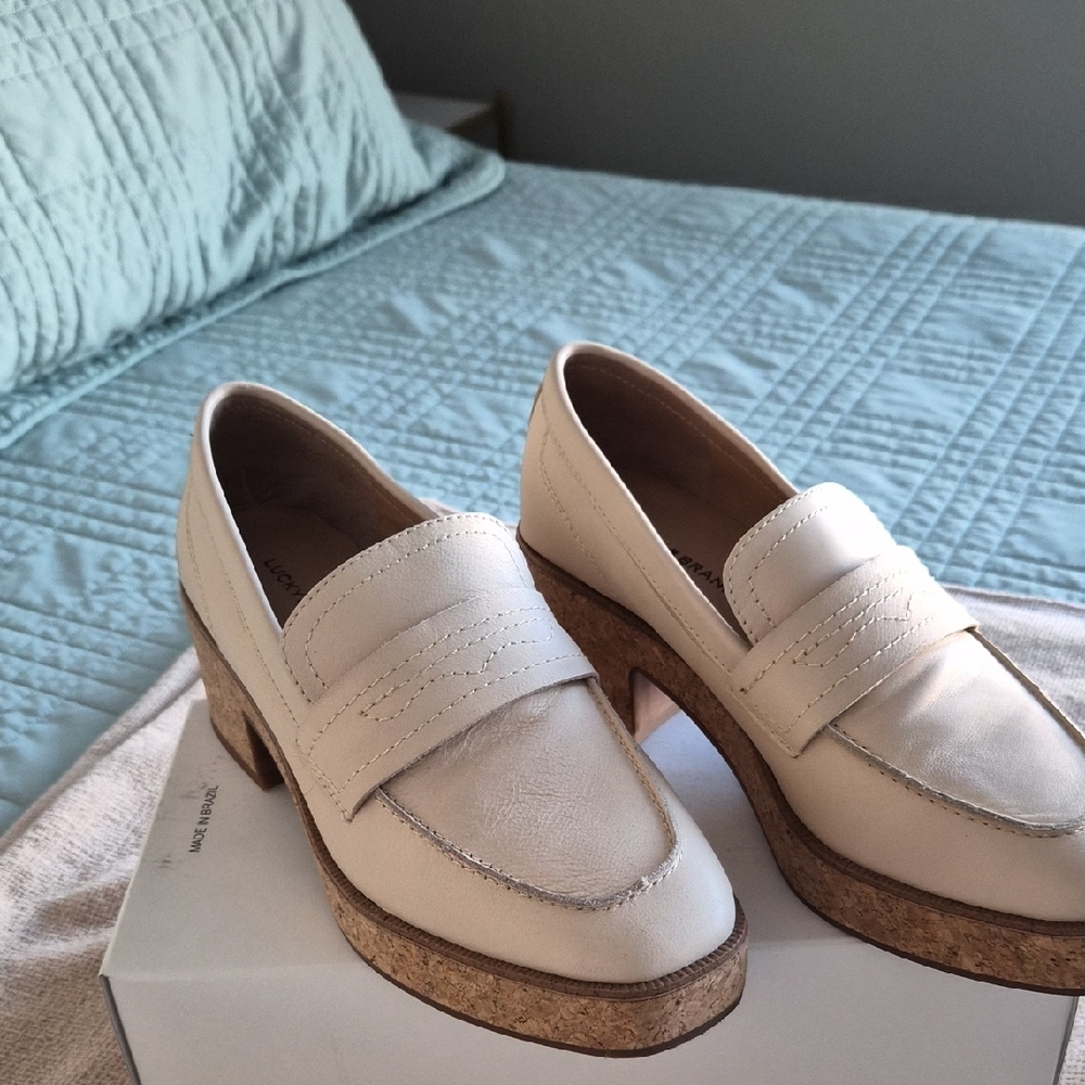 Lucky Brand Cream Loafers with Cork Heel